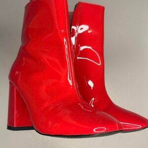 Women's Red Patent Block Heel Ankle Boots